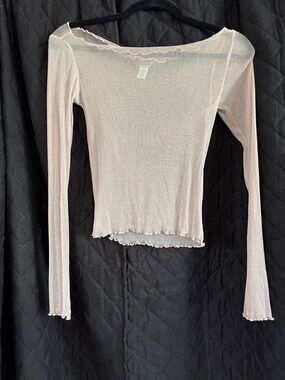 RSQ Pink Shimmer Sheer Mesh Crop Top Long Sleeve Size XS